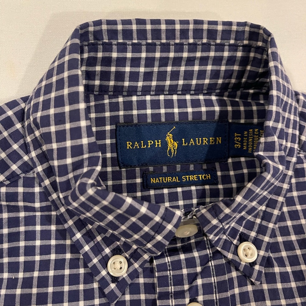 Ralph Lauren Boys Size 3/3T Long Sleeve Button Front Blue Plaid Check Shirt - Picture 4 of 8